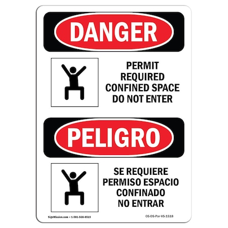 Signmission OSHA, Permit Required Confined Space Bilingual, 5in X 3.5in Decal, 10PK, OS-DS-D-35-VS-1518-10PK OS-DS-D-35-VS-1518-10PK